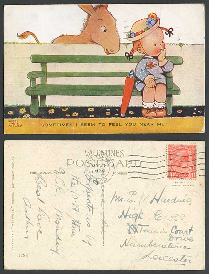 MABEL LUCIE ATTWELL 1928 Old Postcard Horse Pony Donkey I Feel You Near Me! 1188 for Sale